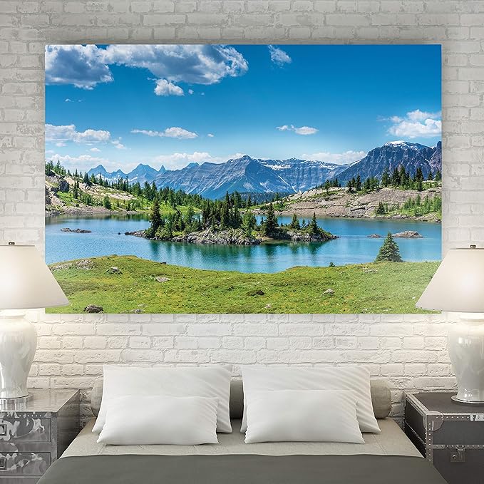 Renditions Gallery Nature Wall Prints for Home Decor Green Lake Valley along the Mountain Range Canvas Hanging Artwork for Bedroom Office Kitchen Decorations - 12"X18" LT08