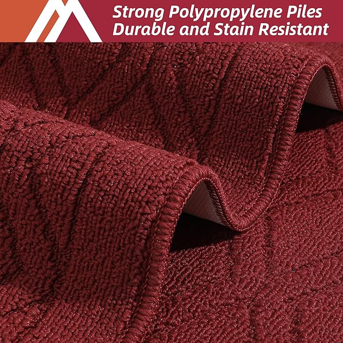 COSY HOMEER-Kitchen-Rugs-and-Mats 20"x48" Non Slip Kitchen Mats for Floor Absorbent Washable Kitchen Runner Standing Floor Mat for Sink Mat,Entry,Laundry,Polypropylene,Red