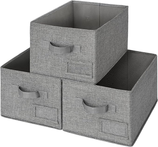 GRANNY SAYS Storage Bins for Shelves, Closet Bins with Label Holders, Fabric Storage Bin for Bedroom, Decorative Storage Containers for Organizing Living Room, Dark Gray, 3-Pack