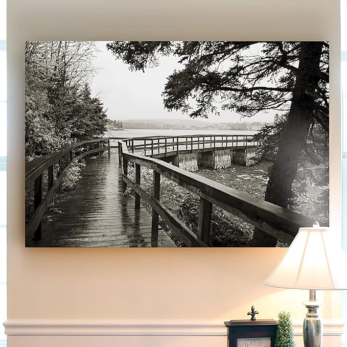 Renditions Gallery Nature Home Decor Landscape View of Rainy Forest Bridge along the River Side Wall Hanging Artwork for Bedroom Living Room Office - 18"X27" LT08