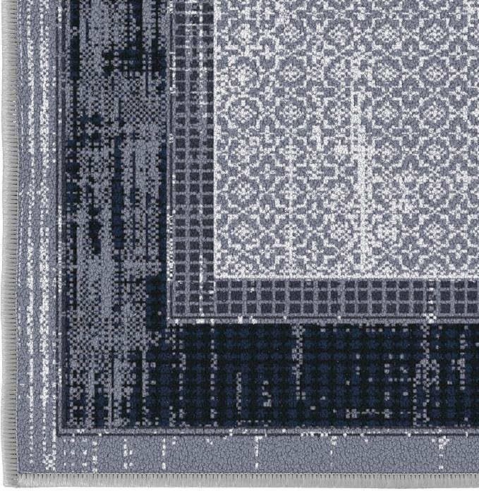 Ottomanson Rugs for Entryway 2'3" x 3' - 2 Pack Non Slip Border Small Area Rugs Durable Front Door Mat Rug Stain Resistant Entrance Rugs for Bathroom Kitchen Bedroom & Living Room, Gray/Navy
