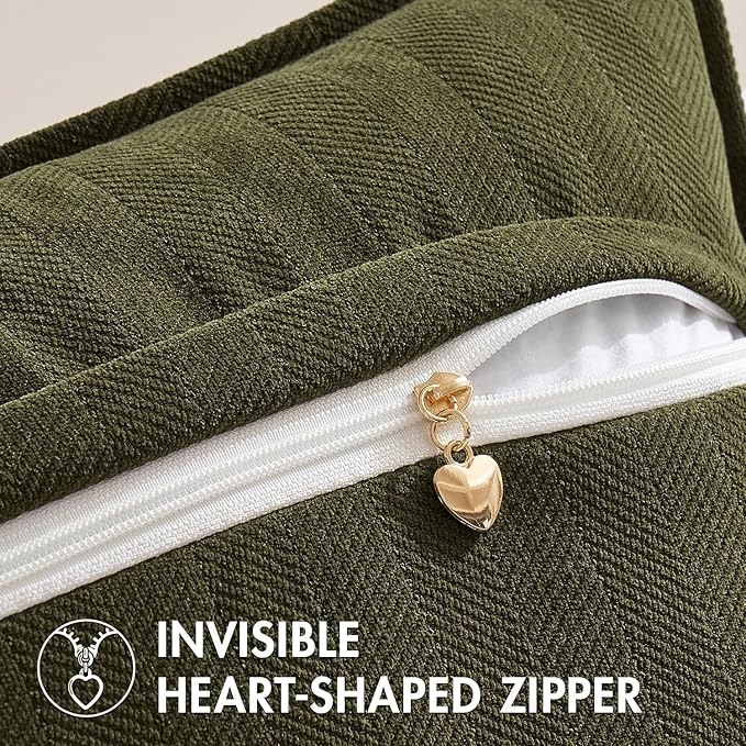 MIULEE Pack of 2 Olive Green Decorative Pillow Covers 22x22 Inch Soft Chenille Luxurious Couch Throw Pillows Boho Cushion Covers Euro Shams with Elegant Design for Sofa Bed Living Room Home Decor