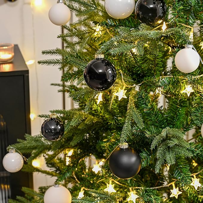 Black Ornaments for Christmas Tree Decoration, 3.15’’ Glass Ball Ornaments, Hanging Baubles Set of 9 with 3 Different Finishes, Plain Xmas Balls for Home Decor, Thanksgiving Party Gift