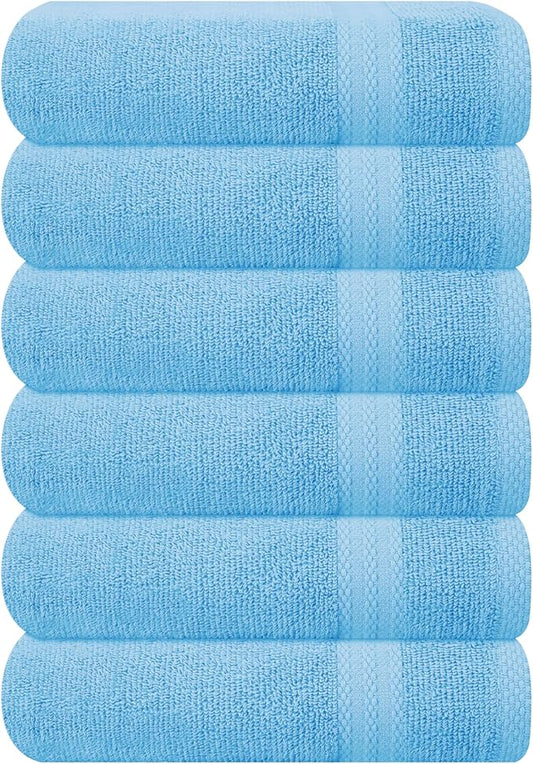GLAMBURG Ultra Soft 6-Piece Hand Towel Set 16x28-100% Ringspun Cotton - Durable & Highly Absorbent Hand Towels - Ideal for use in Bathroom, Kitchen, Gym, Spa & General Cleaning - Sky Blue