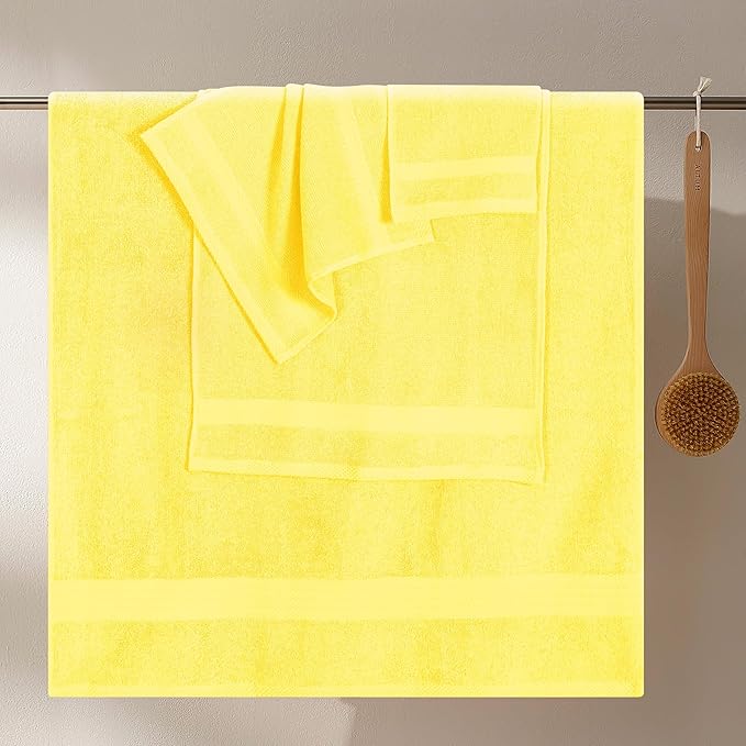 GLAMBURG Ultra Soft 8-Piece Towel Set - 100% Pure Ringspun Cotton, Contains 2 Oversized Bath Towels 27x54, 2 Hand Towels 16x28, 4 Wash Cloths 13x13 - Ideal for Everyday use, Hotel & Spa - Yellow