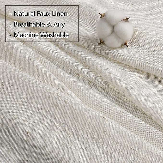Neutral Pinch Pleated Linen Semi Sheer Curtains 102 Inch Long, 50 Inches Width, Cream Beige Light Filtering Drapes for Living Room, Floor to Ceiling Farmhouse Window Curtain Panels