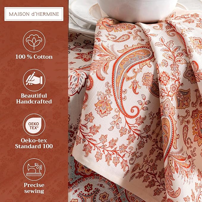 Maison d' Hermine Cloth Napkins Set of 4 100% Cotton Everyday Reusable Square Napkins Cloth Washable, Dinner, Party, Wedding, Restaurant (Cachemire, 20" x 20")