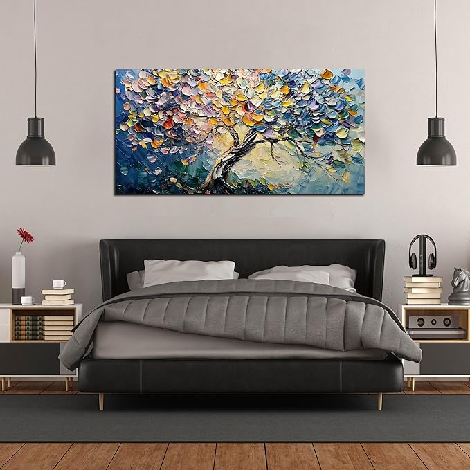 AOZEMI Tree Wall Decor for Living Room Colorful Wall Art Picture Large Artwork Abstract Canvas Art for Office Bedroom 29"x59"
