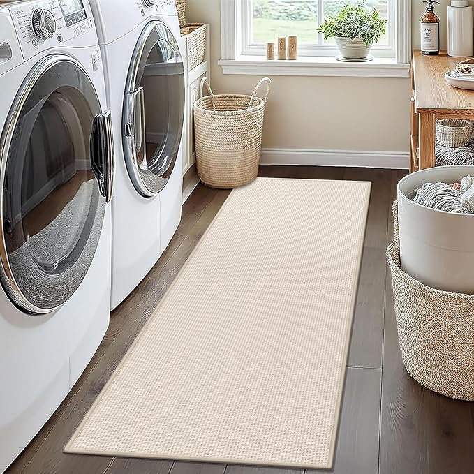 GOYLSER 5ft Boho Kitchen Rugs and Mats Non Skid Washable, Braid Jute Kitchen Floor Runner Sink Mat Absorbent, Small Farmhouse Kitchen Carpet, Beige