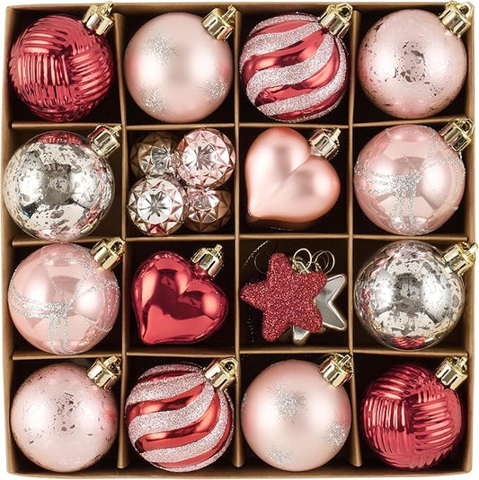 Valery Madelyn 28Pcs Valentines Heart Shaped Ornaments Gift Pack, Spring Easter Craft Painted Tree Heart Decorations, Pink Red Silver Christmas Baubles Hanging Party Wedding Anniversary Decor