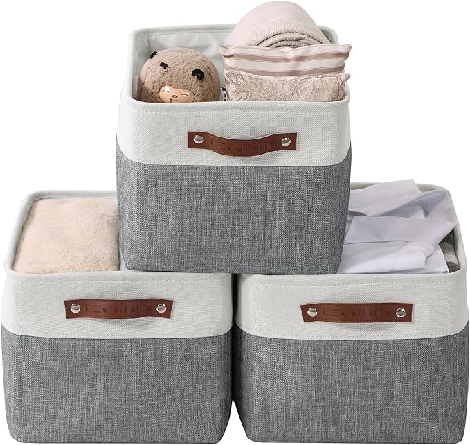 DECOMOMO Storage Baskets for Shelves - Fabric Closet Organizers and Storage Bins, Perfect Baskets for Organizing Closet Toys Nursery (Slate Grey and White, XL - 3 Pack)