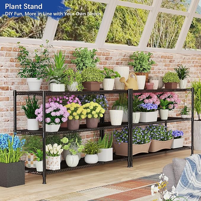 Heavy Duty Shelving, 47.6" H Garage Shelving Unit with Leveling Feet, 3-Tier Adjustable Garage Storage Shelves Metal Rack, Industrial Shelving for Warehaouse Storage, 60" W x 24" D x 47.6" H, Black