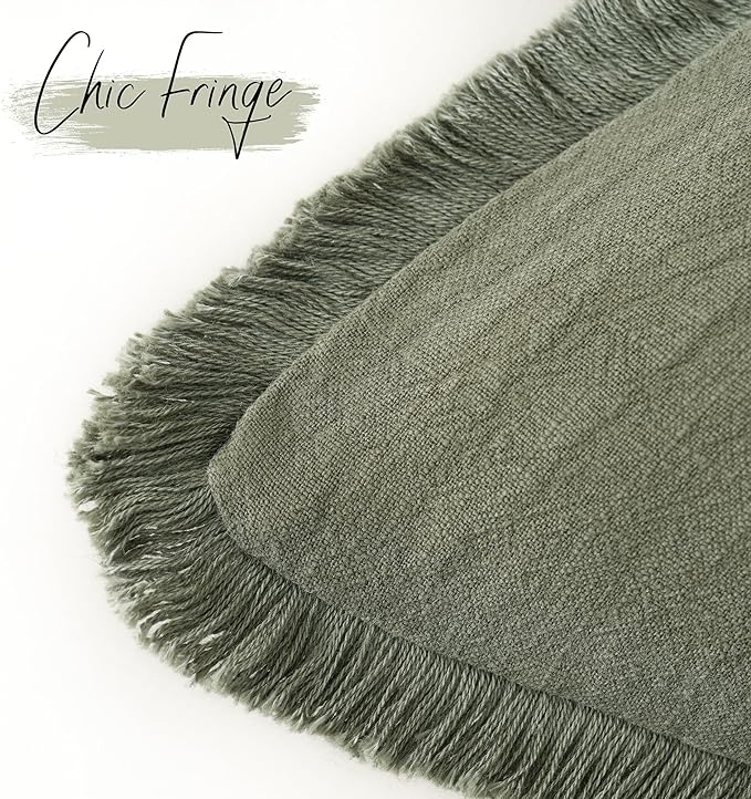 Foindtower Set of 2 Decorative Linen Fringe Throw Pillow Covers Cozy Boho Farmhouse Cushion Cover with Tassels Soft Accent Pillowcase for Couch Sofa Bed Living Room Home Decor, 24×24 Inch, Olive Green
