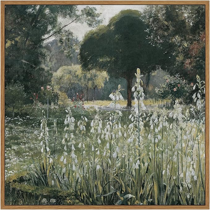 InSimSea Square Framed Canvas Wall Art, Meadow Prints Classical Landscape Floral Flowers Oil Painting, Scenery Home Wall Decor for Living Room, Bedroom, Bathroom, Office 12"x12"