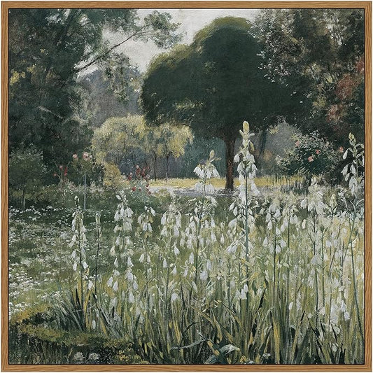 InSimSea Square Framed Canvas Wall Art, Meadow Prints Classical Landscape Floral Flowers Oil Painting, Scenery Home Wall Decor for Living Room, Bedroom, Bathroom, Office 12"x12"