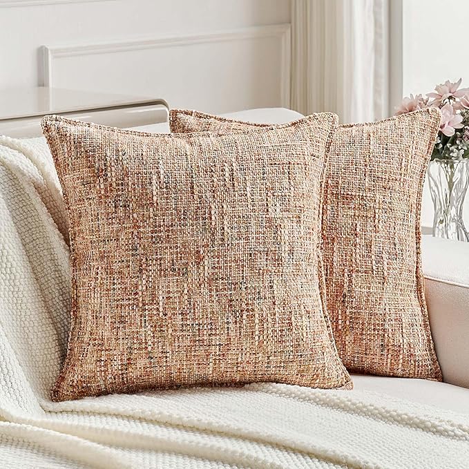 FUTEI Rust Decorative Throw Pillow Covers 24x24 Inch Set of 2,Soft Chenille Tweed Textured Euro Pillow Shams,Modern Home Decor for Couch Bed Living Room