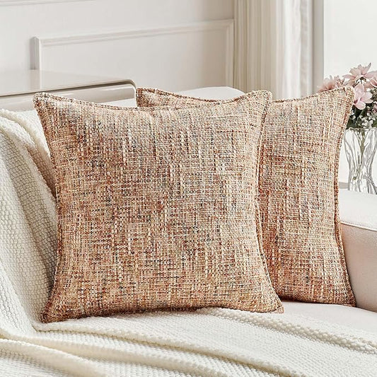 FUTEI Rust Decorative Throw Pillow Covers 24x24 Inch Set of 2,Soft Chenille Tweed Textured Euro Pillow Shams,Modern Home Decor for Couch Bed Living Room