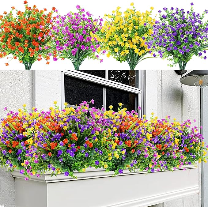 Sggvecsy Artificial Flowers for Outdoors 24 Bundles UV Resistant Boxwood Shrubs Artificial Eucalyptus Fake Plants Faux Plastic Greenery for Farmhouse Garden Home Indoor Outdoor Decoration（Mixed）