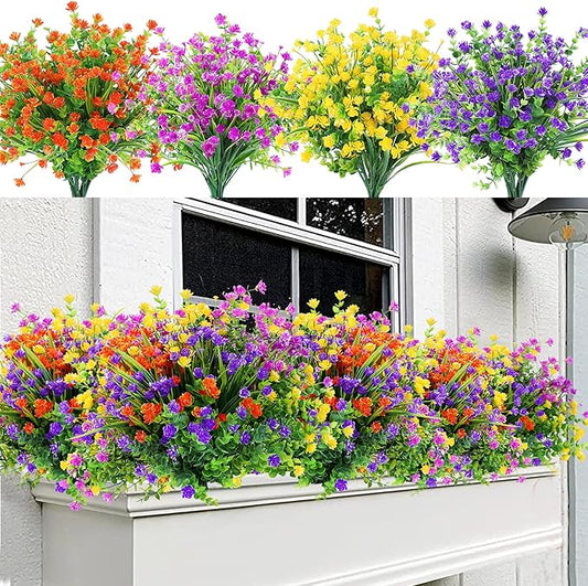 Sggvecsy Artificial Flowers for Outdoors 24 Bundles UV Resistant Boxwood Shrubs Artificial Eucalyptus Fake Plants Faux Plastic Greenery for Farmhouse Garden Home Indoor Outdoor Decoration（Mixed）