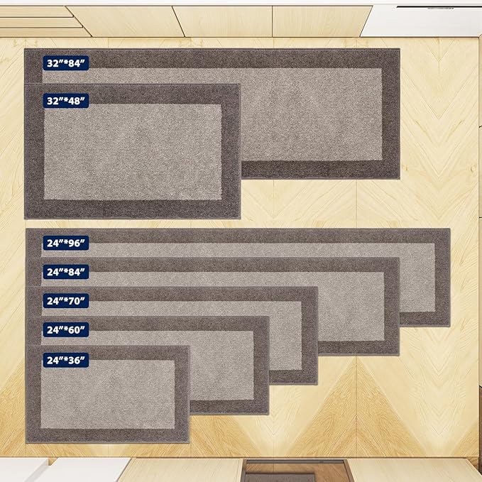 Machine Washable (24" x 36"+ 24" x 60"') Kitchen Rugs Set of 2, Non Slip Kitchen Mats for Floor, Absorbent Entrance Runner Rugs for Bedroom, Hallway, Bathroom, Door (Roll Packing)