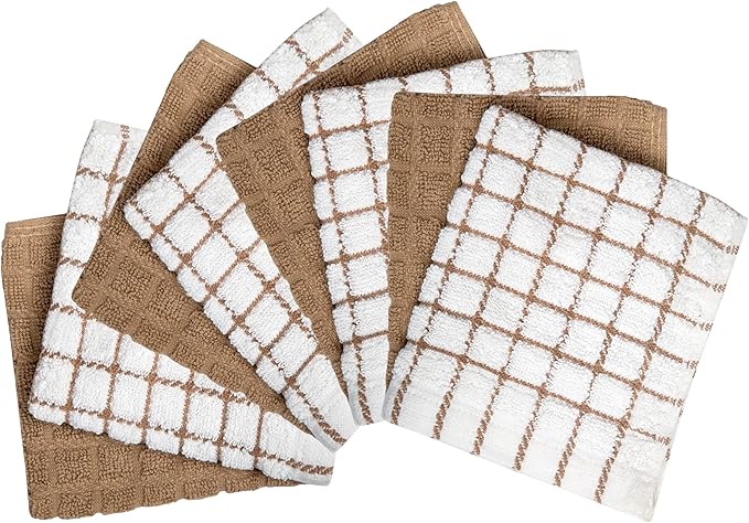 Bumble Dish Cloths (8 Pack) - 100% Cotton Dish Rags & Kitchen Washcloths for Washing Dishes | 12" x 12" | 405 GSM | Tan