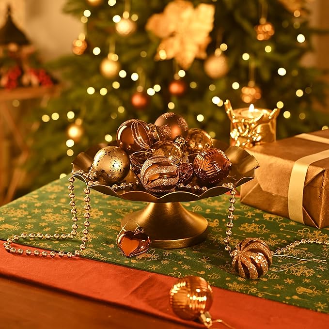 Valery Madelyn 28Pcs Christmas Heart Shaped Ornaments Gift Pack, Bronze Copper Gold Craft Painted Tree Heart Decorations, Christmas Baubles Hanging Indoor Holiday Party Xmas Decor