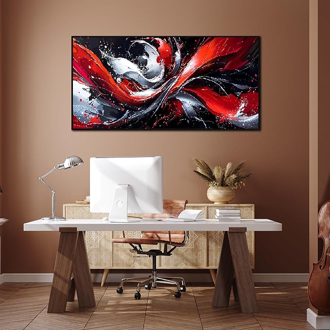 Ouzzlie Red Wall Decor Abstract Canvas Black and White Wall Art for Bedroom Modern Picture Artwork 24" x 48"