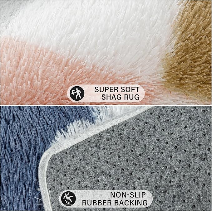 Checkered Rug 4x4 for Living Room, Modern Rainbow Shag Rug Super Soft Washable Indoor Fuzzy Carpet Non-Slip Fluffy Rugs for Bedroom Home Aesthetic Decor