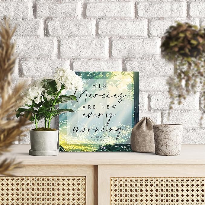 Christian Gifts, ‘His Mercies Are New Every Morning’ Wooden Box Sign Decor, Thanksgiving, Christmas Gifts, Christian Decorations, Christian Home Décor Gifts for Family, Friends, etc.(061)