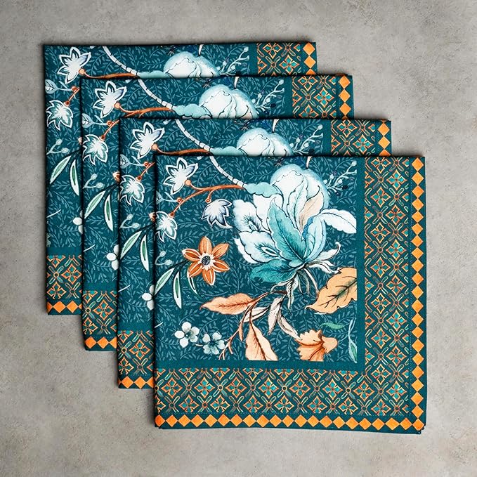 Maison d' Hermine Cloth Napkins Set of 4 100% Cotton Everyday Reusable Square Napkins Cloth Washable, Dinner, Party, Wedding, Restaurant (Luxury Loft-Dark Teal, 20" x 20")
