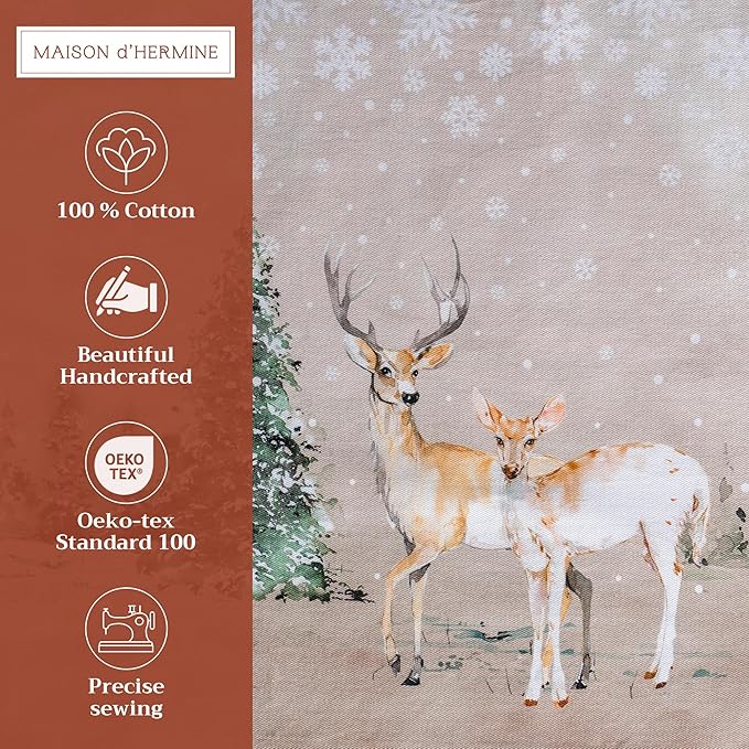 Maison d' Hermine Placemats Set of 4 100% Cotton Washable Cloth Place Mats, Reusable Table Mats for Kitchen Dining Decoration, Party, Wedding, Restaurant (Deer in The Woods, 13" x 19")
