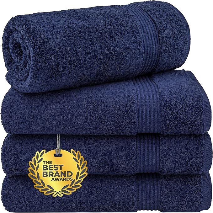Cotton Paradise 4 Piece Turkish Bath Towels for Bathroom, 100% Cotton Extra Large Soft Plush Towels Bathroom Set, Navy Blue