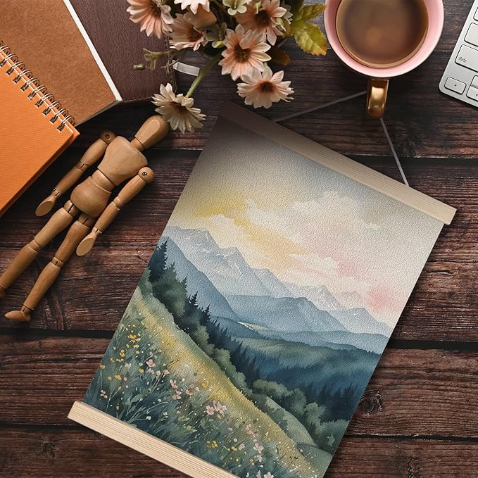 FITIE Abstract Wildflower Green Mountain Scenic Canvas Wall Art Poster, Nature Room Decor, Green Nature Forest Mountain Landscape Wall Decor Prints for Home Bedroom Living Room, 12x16 Inches