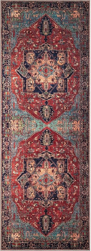 Keen Home Design 2x10 Rug - Machine Washable Runner Rug with Non-Slip Backing, Ideal for Hallway, Entryway, Kitchen, Laundry Room - Vintage, Easy Clean, Durable, Low Pile - (2'6" x 10')