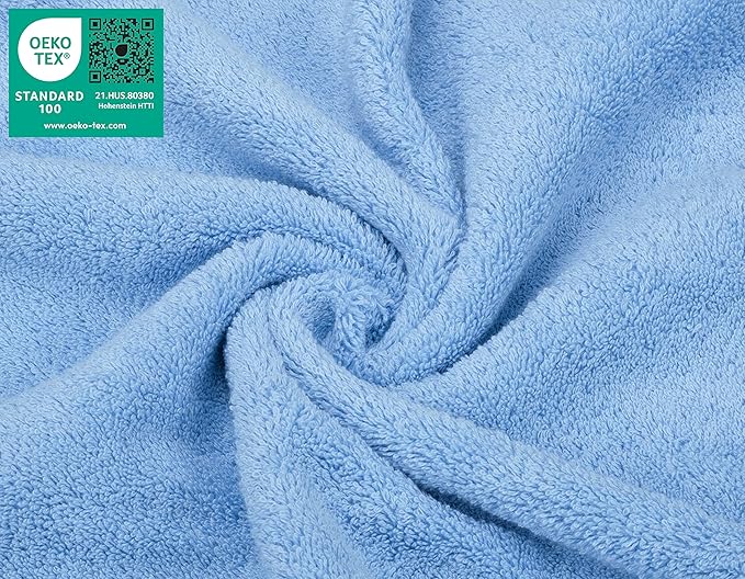 American Soft Linen Luxury Washcloths for Bathroom, 600 GSM 100% Cotton 4 Piece Turkish Wash Cloth Set, 13x13 in Soft Rags for Body and Face, Sky Blue Washcloths