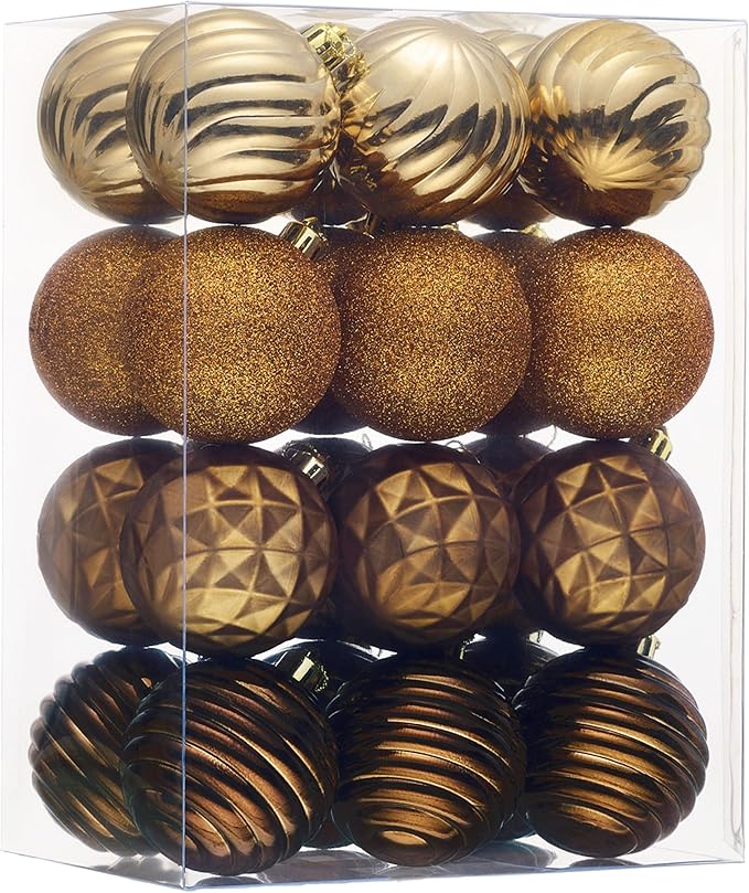 Valery Madelyn Christmas Ornaments Tree Decorations Set for Fall Halloween, 24ct Bronze Copper Brown Gold Shatterproof Ball Ornaments, 2.36" Hanging Ornament Bulk for Xmas Holiday Party Decor