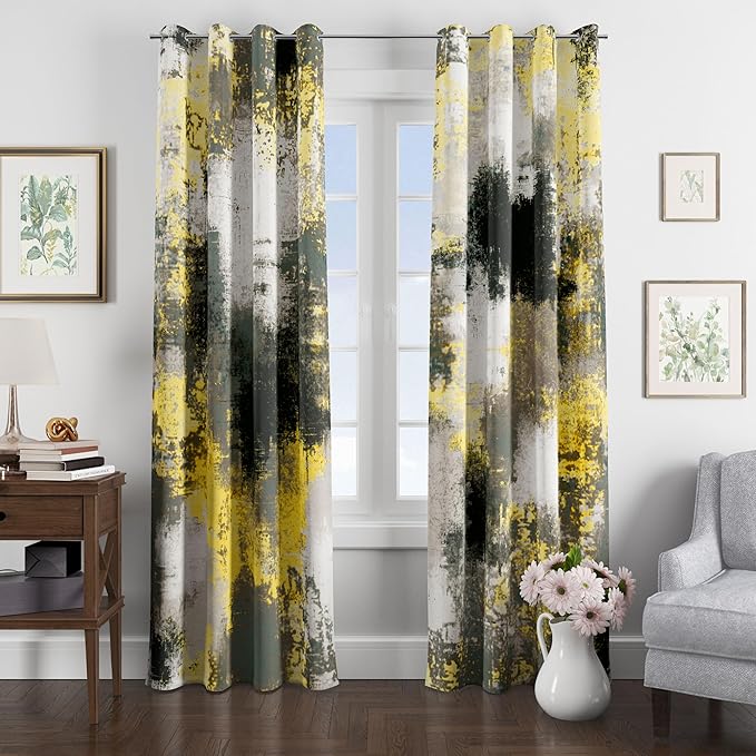 Asuexpect Abstract Curtains 2 Panels Abstract Rust Curtain Room Darkening Grommet Window Treatments Modern Decorative for Bedroom Living Room, 52x63 Inches, Black Yellow