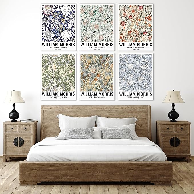 COSCTOR Set of 6 William Morris Wall Art Decor Canvas Framed 6 Pieces Vintage Abstract Minimalist for Bedroom Living Room Bathroom Hallway Home Decoration(Framed, 12x16)