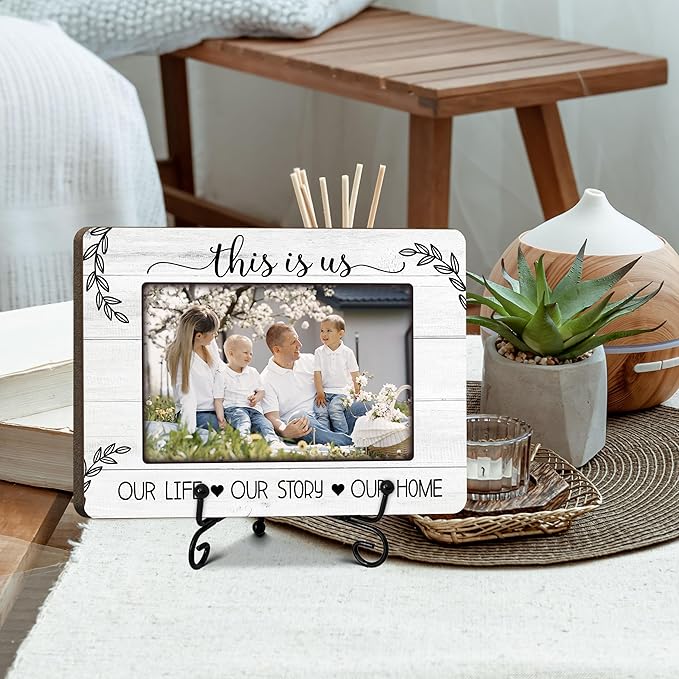 This Is Our Home Photo Frame, House Warming New Home Gifts for Couples Women Men Her Him, Home Office Farmhouse Desk Decor (for 4x6 Photo)-A43