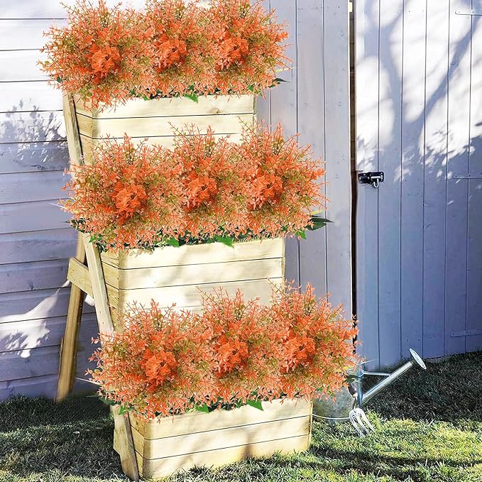 24 Bundles Artificial Fall Flowers UV Resistant Faux Autumn Plants Fake Indoor Outdoor Greenery Fall Decor for Home Thanksgiving Wedding Party Garden Fireplace