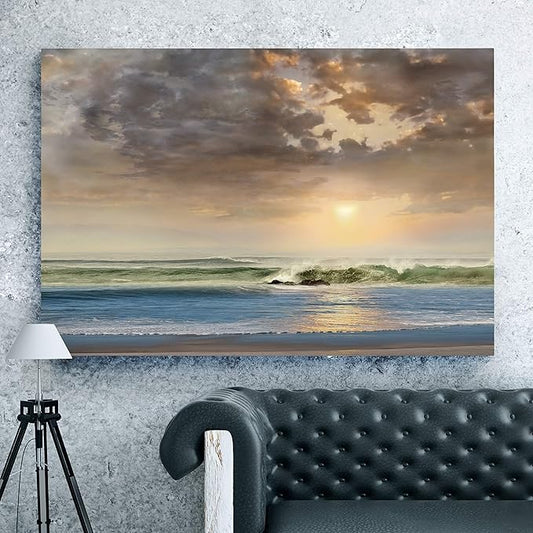 Renditions Gallery Canvas Beach Art Paintings Cloudy Sky Sunrise above Ocean Nature Hanging Artwork for Bedroom Office Kitchen Decor - 32"X48" LT08