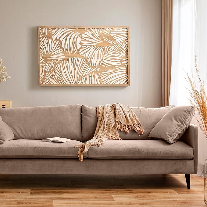 Kate and Laurel Sago Modern Decorative Wood Art Plaque; 23 x 33; White and Rustic Brown; Painted Wood Floral Wall Art with Dimensional Design for Living Room Decor