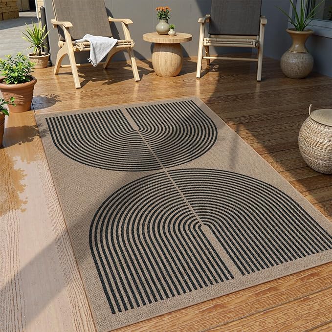 Lahome Modern Rainbow Easy Jute Rug, 3x5 Washable Rugs for Entryway Farmhouse Black Patio Carpet, Non Slip Indoor Door Mat Contemporary Outdoor Porch Carpet for Laundry Guestroom Room Decor