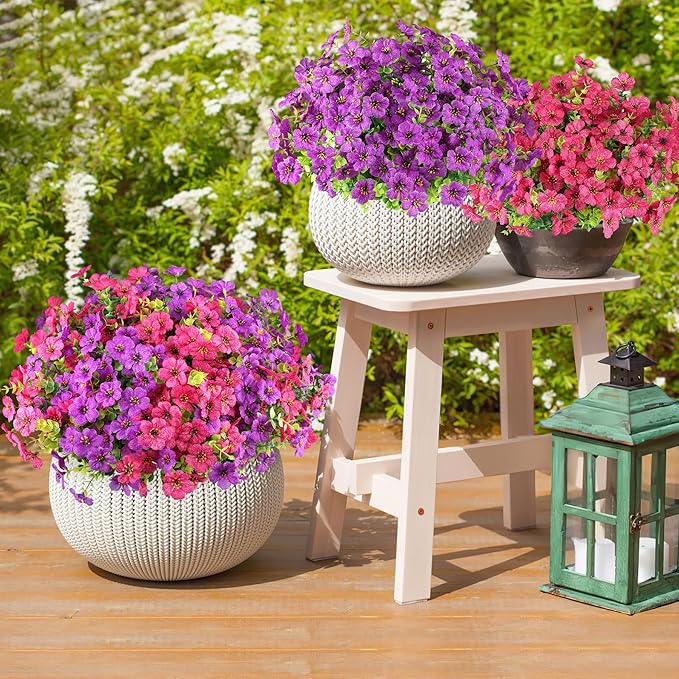AmyHomie 16 Bundles Artificial Flowers for Outdoor Outside Spring Summer Decoration UV Resistant Faux Flowers No Fade Fake Plastic Plants Garden Porch Window Box Decorating
