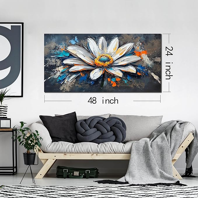 AOZEMI Colorful Wall Art Flower Canvas Wall Decor Print Artwork White Picture Art for Living Room Bedroom 24"x 48"