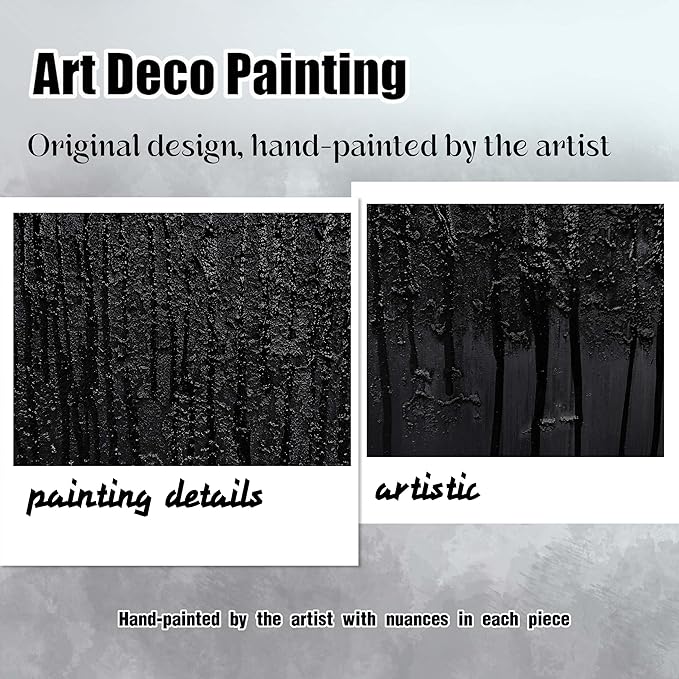 Black Hand Painted Wall Art for Office Abstract Wall Decor for Living Room Big Wall Art for Bedroom Men Size 29 x 58 Inch