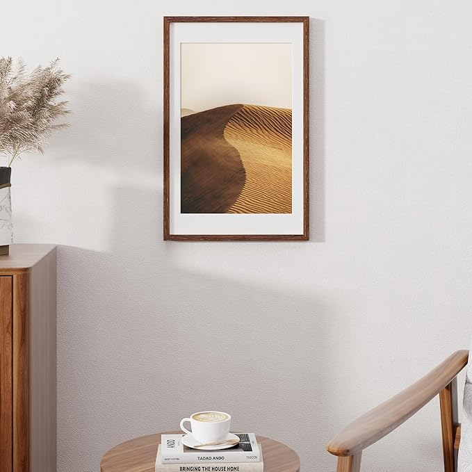 14x22 Oak Wood Picture Frame, 14"x22" Picture Frame Matted to 12"x18", Photo Frame 14 x 22 with Real Glass, 14x22 Wood Frame for Vertical or Horizontal Hanging (Walnut Color, 1 Pack)