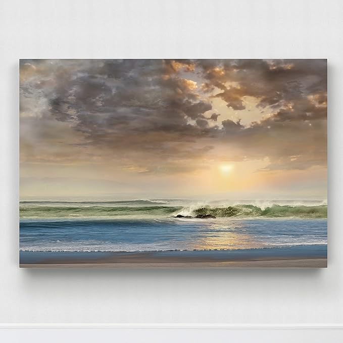 Renditions Gallery Canvas Beach Art Paintings Cloudy Sky Sunrise above Ocean Nature Hanging Artwork for Bedroom Office Kitchen Decor - 18"X27" LT08