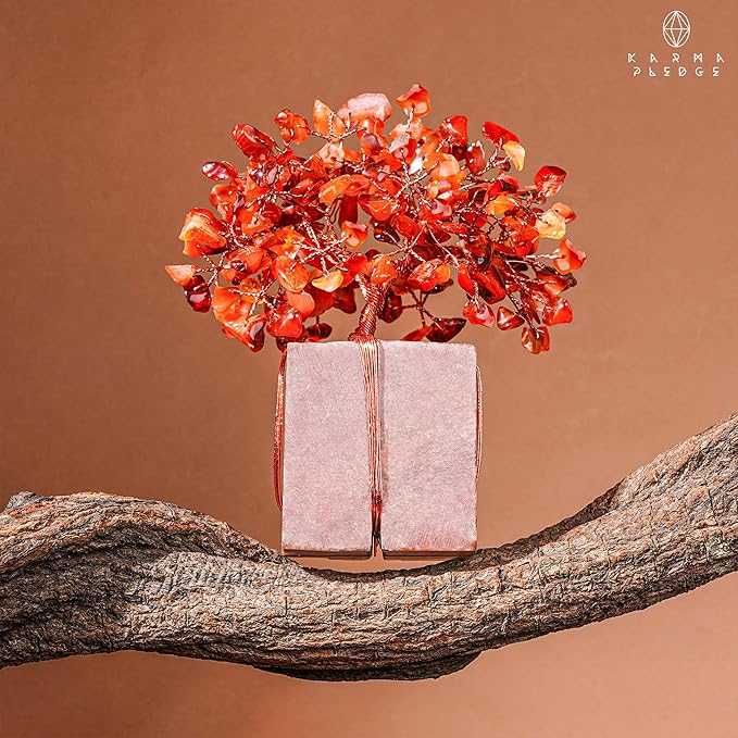 Crystal Tree for Birthday Gifts for Women, Handmade Raw Crystal Base Carnelian Chakra Healing Crystal Tree of Life for Positive Energy, Money, Good Luck, Christmas Décor, Home and Office Decor