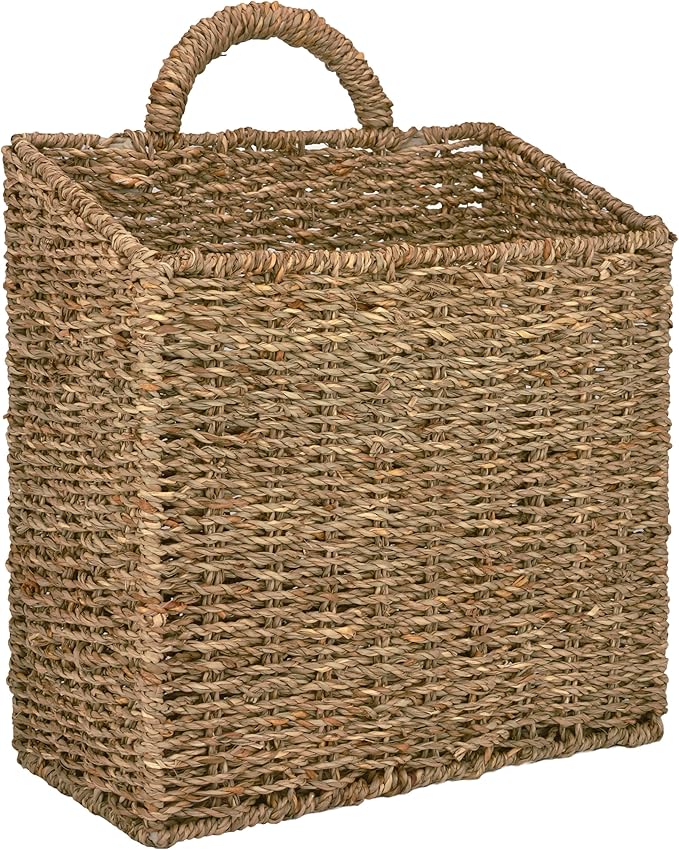 MyGift 12.5 Inch Rustic Woven Wall Hanging Storage Basket, Large Decorative Baskets, Magazine and Mail Organizer Basket
